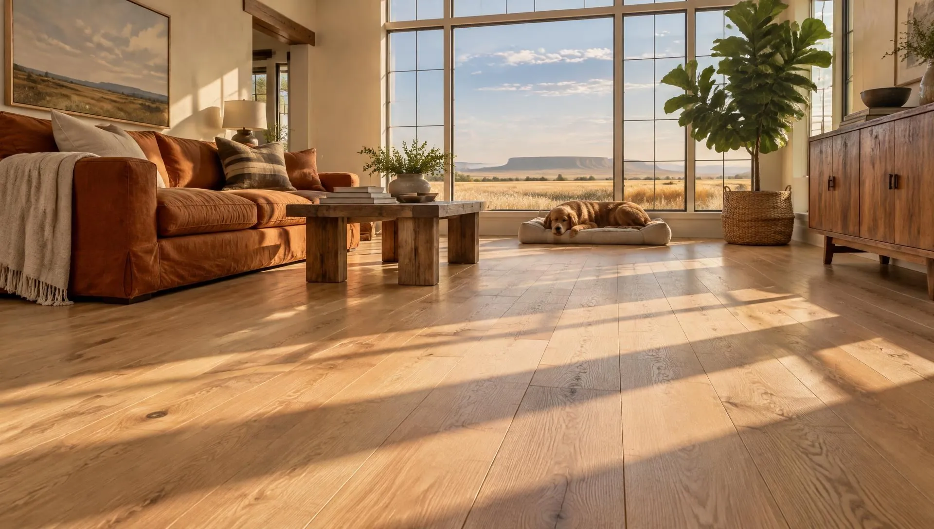 Sunny prairie living room with Shaw Floorté flooring